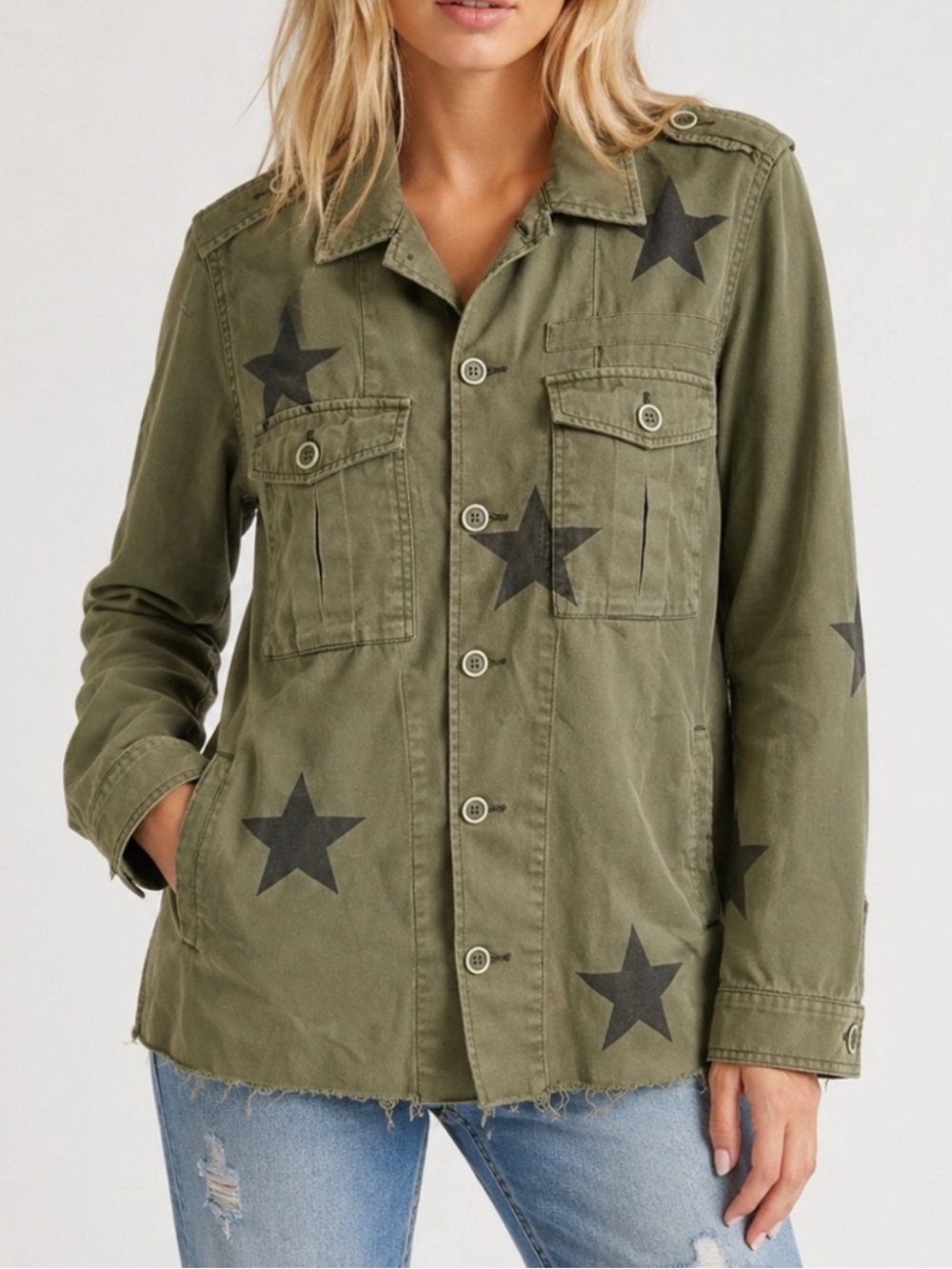 NWT Pistola Camilo Utility Jacket in Army Green with Stars Cotton Size Small - Picture 6 of 16